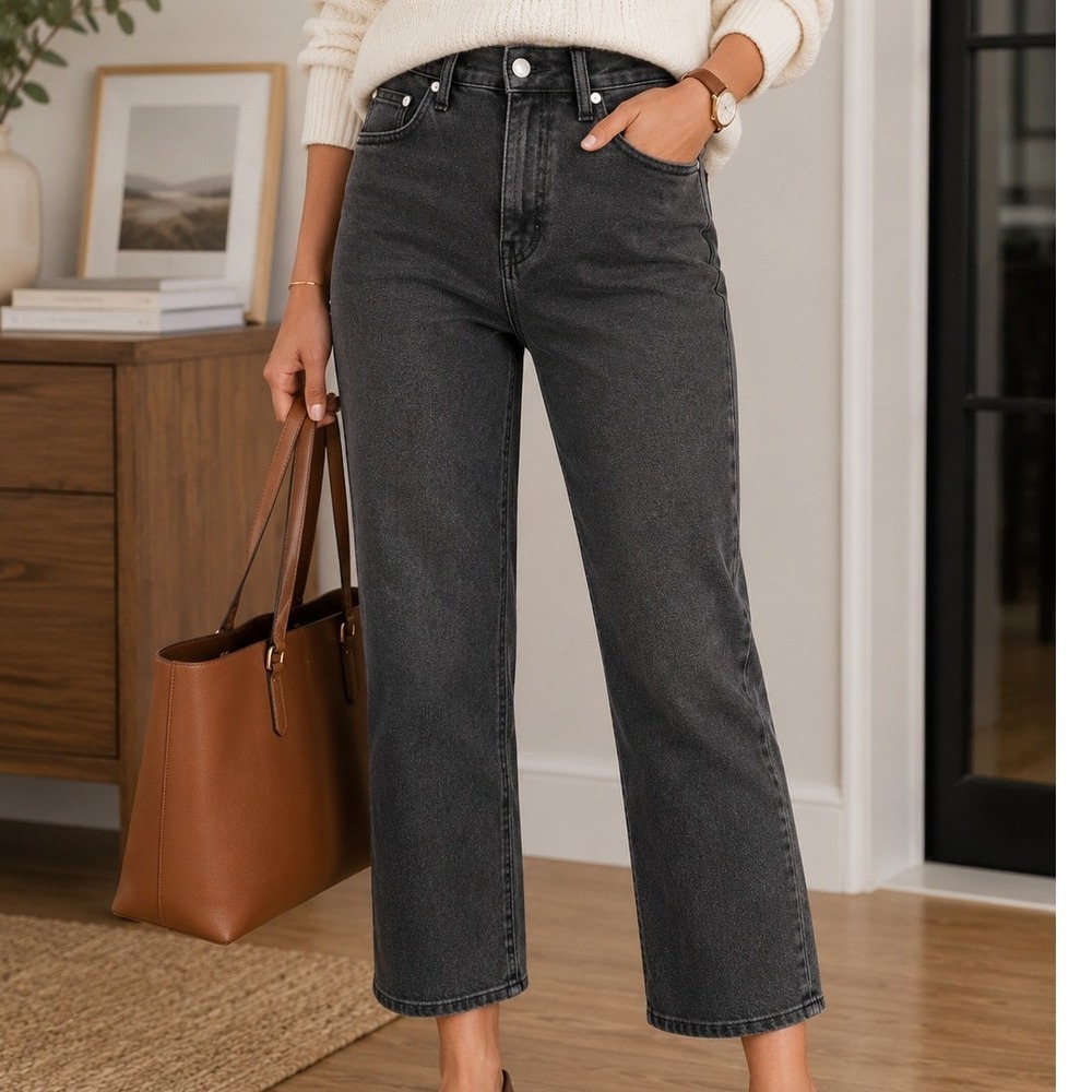 Madewell Cali Demi-Boot Jeans 25P‎ Lunar Wash Black High Rise Cropped Flare